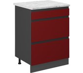 Vicco mueble bajo de cocina r-line, rojo, 60 cm et mármol