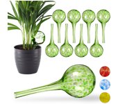 Relaxdays set de diez globos de riego, sistema de riego para plantas, vacaciones, ø 6cm, verde, vidrio