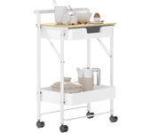 Carrito auxiliar homcom acero, mdf blanco 45x29.5x68 cm