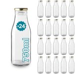 24 botellas de vidrio vacías de 750 ml con tapa | botellas de vidrio para jugo, leche, barbacoa, salsas | ideales para picnics, bodas y fiestas