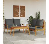 Set de muebles para jardín 3 piezas | conjunto de jardín de ocio | set de comedor de jardín con cojines madera acacia cfw322950