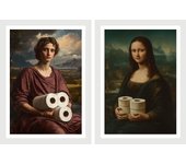 Set de 2 cuadros clásicos de mona lisa con papel higiénico divertida de estilo vintage para decorar para inodoro baño aseo wc a4 marco blanco