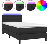 Somier y colchón led en símil piel negra 90x190 cm