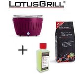 Barbacoa morada con pilas y cable de alimentación usb + 1kg de carbón de haya + gel combustible inodoro para barbacoa 200ml -lotus grill