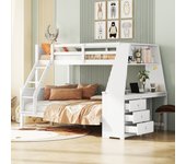 Literas 90 x 200 cm + 140 x 200 cm - escritorio + 3 cajones + estante - madera mdf - blanco