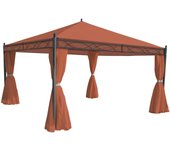 Pérgola cenador pabellón de jardín estructura estable 7 cm con pared lateral terracota-marrón 4x4m 04_0004093