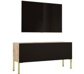 Mueble tv : roble wotan / negro mate, patas doradas, 100 x 52 x 32 cm
