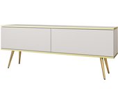 Mueble tv, blanco, patas doradas, 135 x 30 x 32 cm, push to open