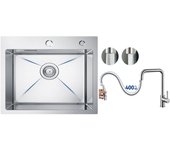Cecipa max fregadero de cocina 1 seno 50×45×18,5cm fregadero de acero inoxidable cepillado + grifo monomando con ducha extraíble, cepillado