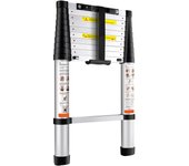 Succebuy escalera telescópica 10.5 pies, escalera plegable extensible con retracción un botón, capacidad 375 libras, pies antideslizantes, multiusos