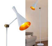 Lámpara de pie industrial blanco, pantalla de aluminio con interior dorado en panal, e27 para sala de estar