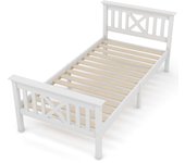 Cama individual de madera maciza con somier y cabecero - 90 x 200 cm, cama para niños y adolescentes en pino macizo, blanco