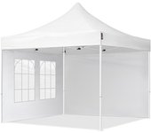 3x3 m carpa plegable, economy acero 30mm, 2 laterales con ventanas rectangulares, blanco