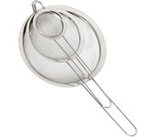 Relaxdays set de tres coladores, ∅ 7, 12 & 18 cm, con mango, tamiz para harina, acero inox