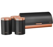 Panera de mesa +juego 3 botes cocina almacenaje acero inoxidable contenedor de pan con tapa, briebe, negro mate/oro rosa, , bb1161