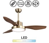 Ventilador de techo con luz silencioso dc con mando hayate roble 120 cm invierno-verano color luz regulable