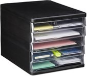 Relaxdays oficina organizador escritorio con 5 cajones, plástico, negro, 24,5 x 26,5 x 34 cm
