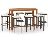 Conjunto de bar para jardín 9 piezas con cojines marrón