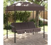 Vidaxl banco columpio de jardín con toldo acero marrón café