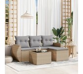 Juego de sofás jardín con cojines 5 piezas | conjunto de jardín de ocio | set de comedor de jardín ratán sintético beige cfw869309
