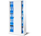 Armario metálico de oficina con puertas correderas, 4 estantes, 185 x 90 x 40 cm blanco