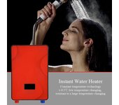 Calentador de agua eléctrico instantáneo sin tanque de 220v 6500w para ducha doméstica - color rojo