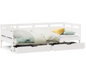 Cama para adulto | cama individual | sofá cama con cajones madera maciza de pino blanca 90x190 cm cfw50271