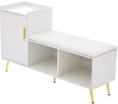 Armario para zapatos lacado blanco con banco acolchado y estantes ajustables, 120x35x68.5 cm