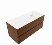 Mondiaz vica dlux 110cm mueble de baño color rust con 2 cajones. con lavabo cloud derecho sin orificios color ostra