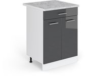 Vicco mueble bajo de cocina r-line, antracita alto brillo, 60 cm et mármol