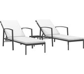 2 piezas tumbona de jardín | tumbona de exterior | sillas con mesita ratán sintético negro cfw599741