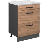 Vicco mueble bajo de cocina r-line, roble dorado, 60 cm et mármol