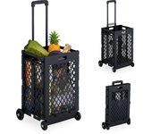 Relaxdays carrito de compra plegable, carro con ruedas para comprar, resiste 25 kg, mango telescópico, caja alta, negro