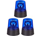 Relaxdays set 3 luces policía led, luz advertencia omnidireccional, para fiestas, a pilas, fiestas, cumpleaños, azul