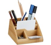 Relaxdays organizador de escritorio pequeño, bambú, beige, 9 x 13 x 16 cm