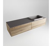 Mondiaz erin 150cm mueble de baño dark brown grey con 2 cajones. con lavabo ridge derecho sin orificios dark grey