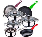 Bateria de cocina 7 piezas san ignacio faro de acero inoxidable con juego de sartenes (20/24/28 cm) san ignacio jolie en aluminio forjado