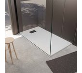 Plato ducha blanco efecto piedra 90x140 cm-rejilla patrón lineal negra mate