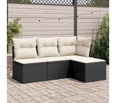 Juego de sofás jardín 4 piezas | conjunto de jardín de ocio | set de comedor de jardín con cojines ratán sintético negro cfw660630