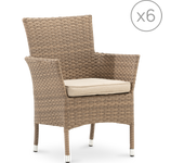 Pack 6 sillas jardín apilables ratán sintético beige marrón con cojines color beige - bolonia