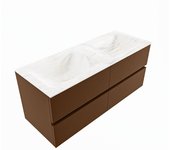 Mondiaz vica dlux 120cm mueble de baño color rust con 4 cajones. con lavabo cloud doble 2 orificios color ostra