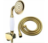 Kit de ducha de latón con manguera flexible de 1,5 m y soporte para ducha dorada.