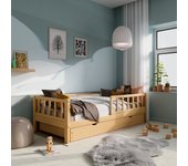 Cama con dosel de madera de pino macizo con cama nido 90x200