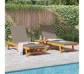 Sillones de sol con ruedas vidaxl 2 pcs, mesa y cojín de madera de acacia