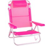 Silla de playa baja con cojín y reclinable 4 posiciones convertible en tumbona rosa