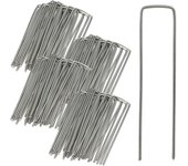 Relaxdays pack de piquetas jardín en forma de u, acero galvanizado, plateado, 15 cm, 100 unidades