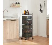 Carrito de cocina sunndal con 5 cestas acero 95x27x27cm - negro [en.casa]