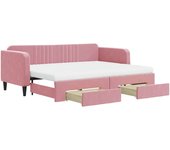 Sofá cama nido con cajones terciopelo rosa 80x200 cm
