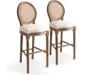 Juego de dos taburetes de bar de diseño con asiento de silla de ratán blanco crema 1202150
