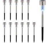 Relaxdays luces solares set 12 acero inox., luz blanca fría, sensor crepuscular, faroles led, 31x4,5cm, plateado y negro